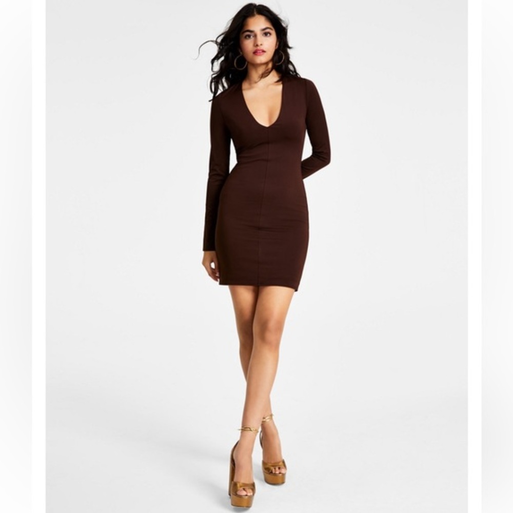 Bar III black compression plunging v neck body on dress